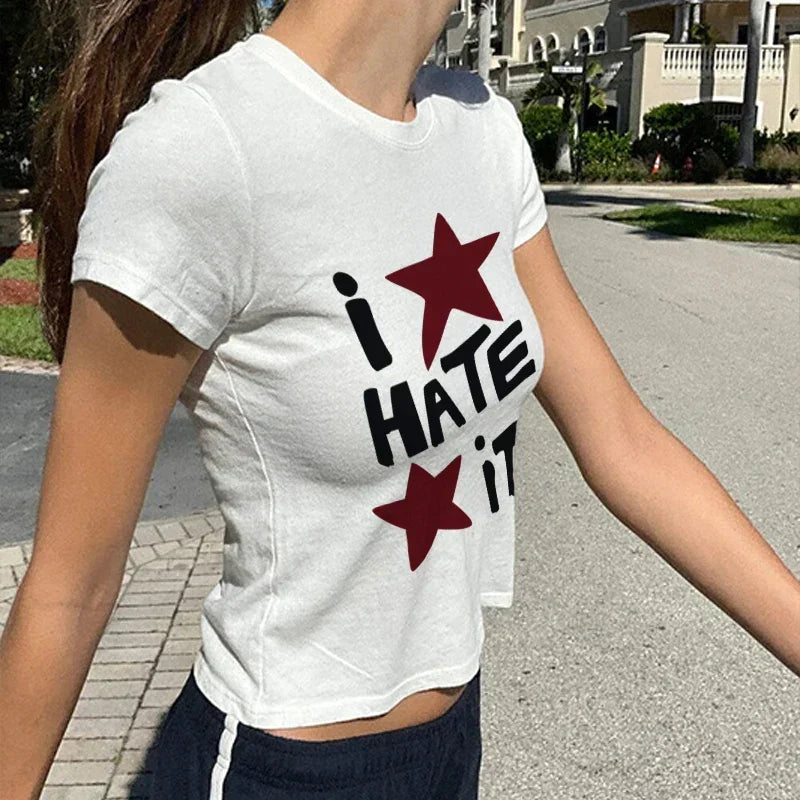 Round Neck Pullover Letter Print Crop Top