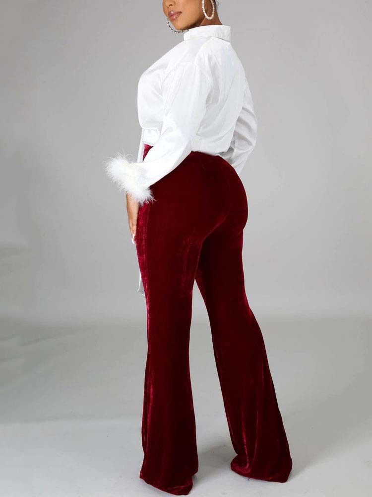 Velvet Velour Flared Bell Bottoms High Waist Pants