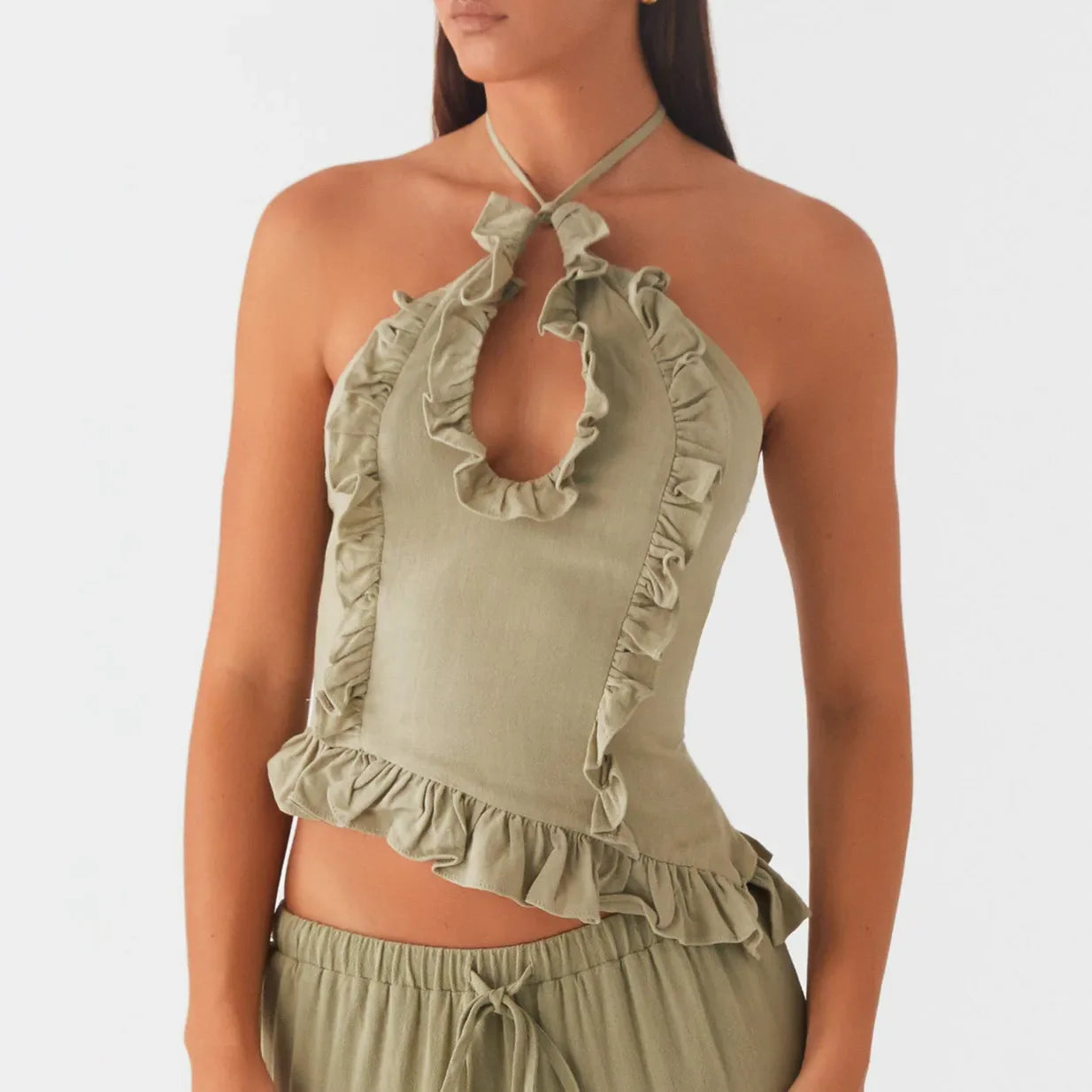 Ruffle Frill Cute Y2K Front Cutout Backless Cami Top