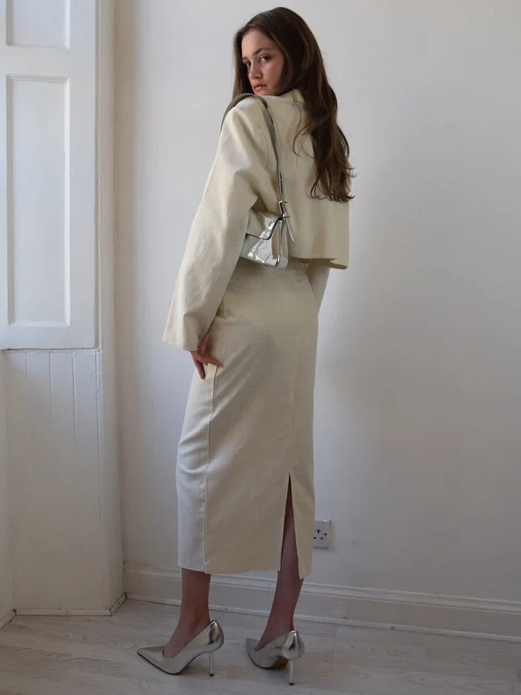Button Skirt Coat Party Suit