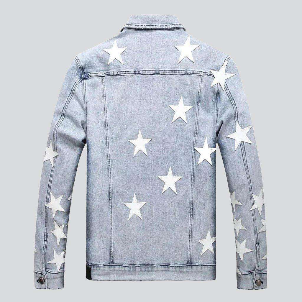 Light Blue Collared Button Front Star Patch Denim Jacket 3