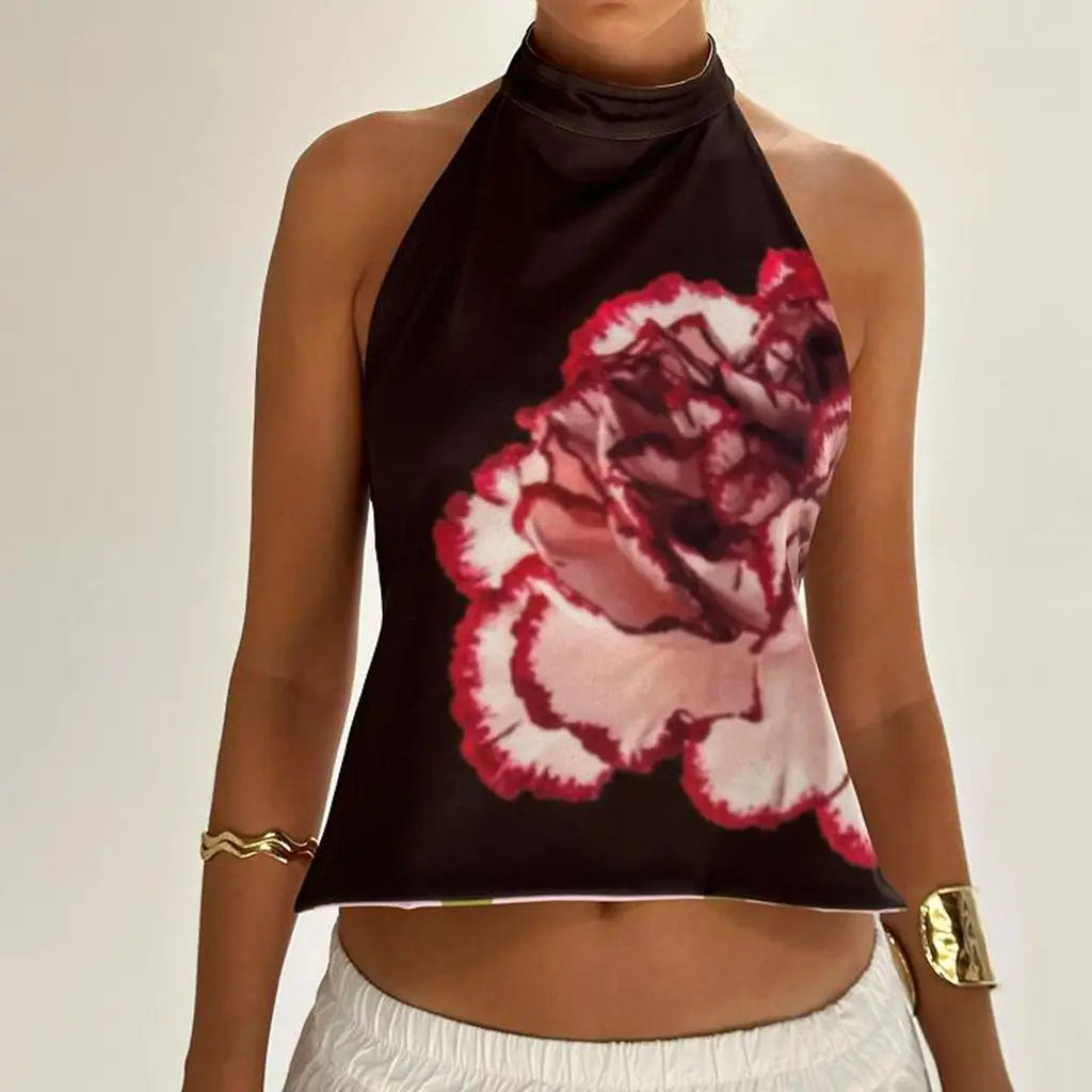 Y2K Button Closure Halter Backless TieDye Cami Top