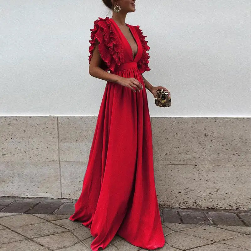 Simona Premium Dress with Ruffled Sleeves Chic Silhouette Collection
