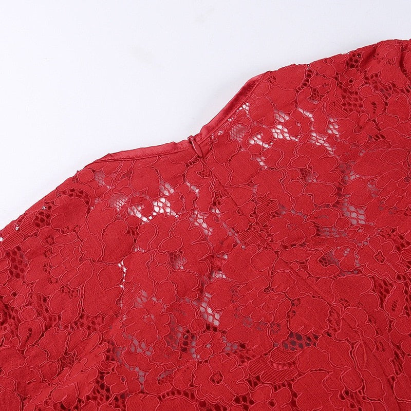 Red Sweetheart Neck Long Sleeve Lace Satin A-Line Mini Dress