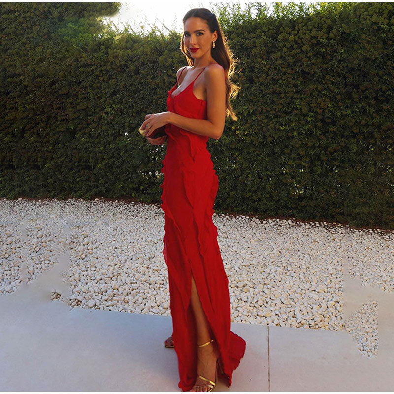 Elegant Deep V Neck Maxi Dress