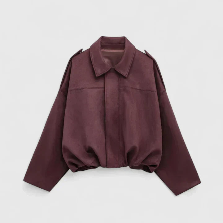 Collared Suede Zip Front Drop Shoulder Oversized Jacket