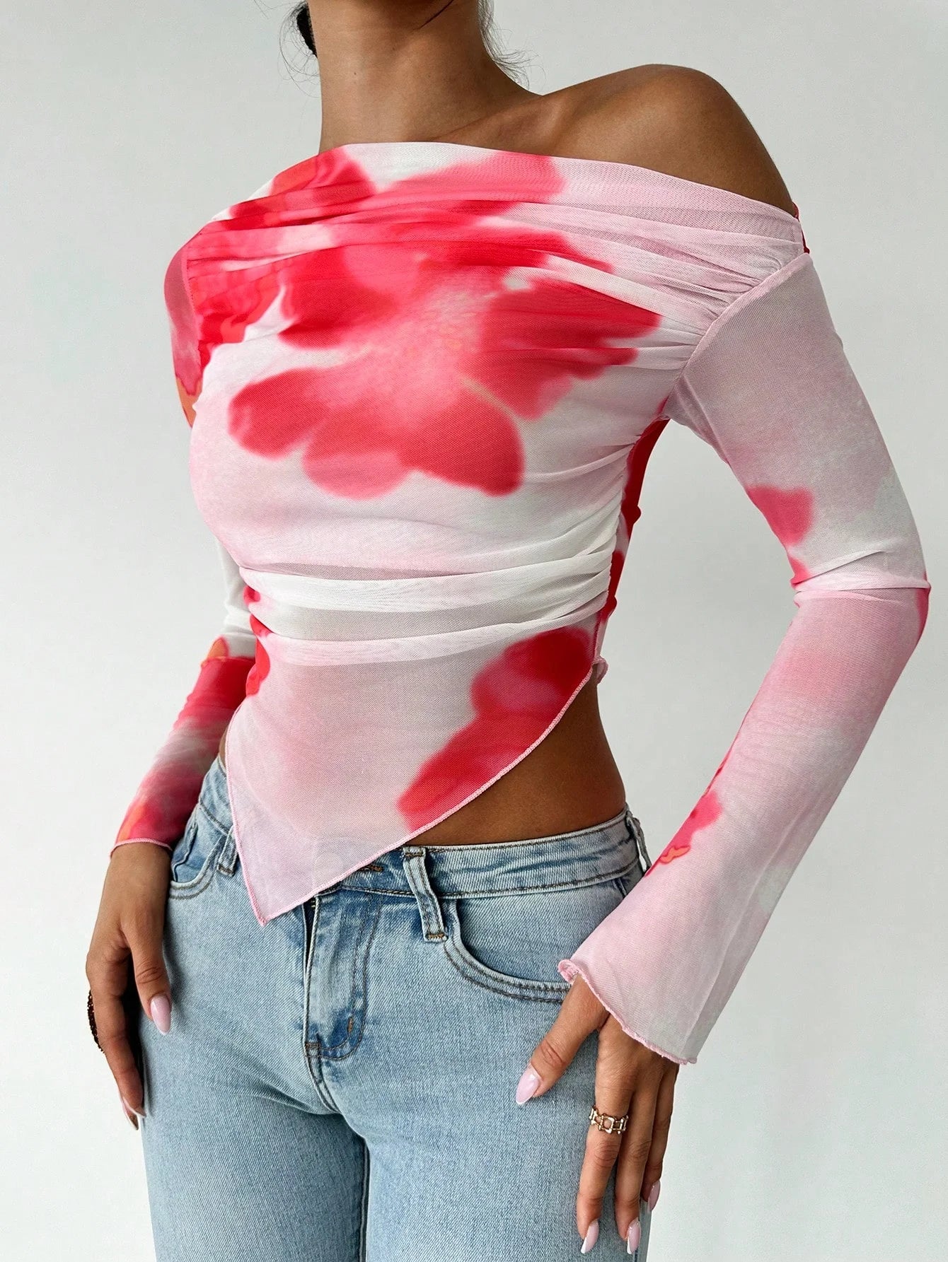 Oblique TieDye Long Sleeve Sheer Top