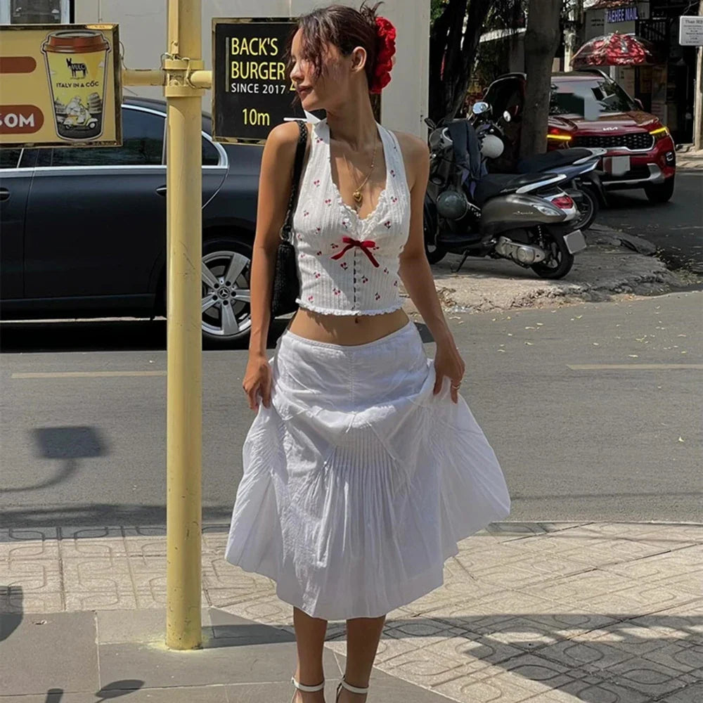 Cherry Print V-Neck Crop Top