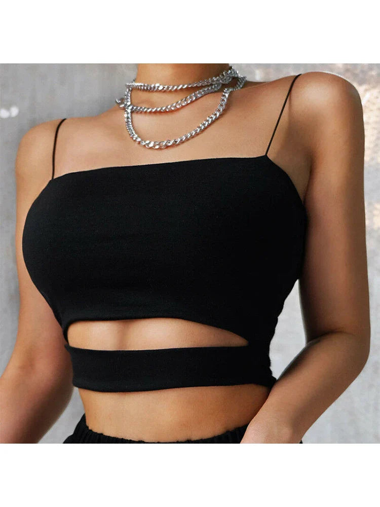 CutOut Short Tee Sexy Strap Tank Cami Top