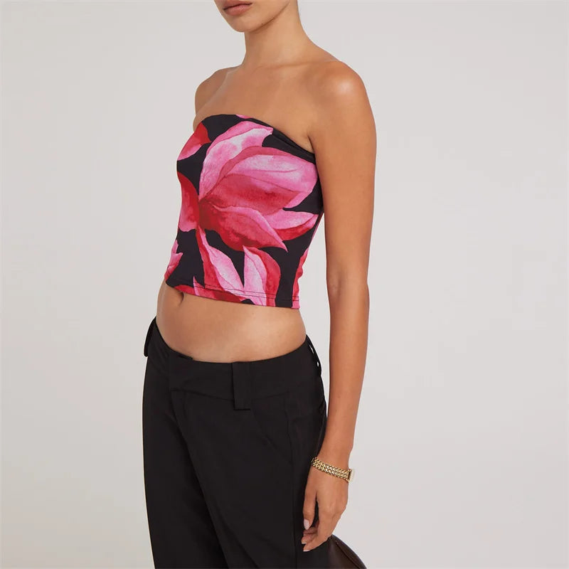 Floral Print OffShoulder Strapless