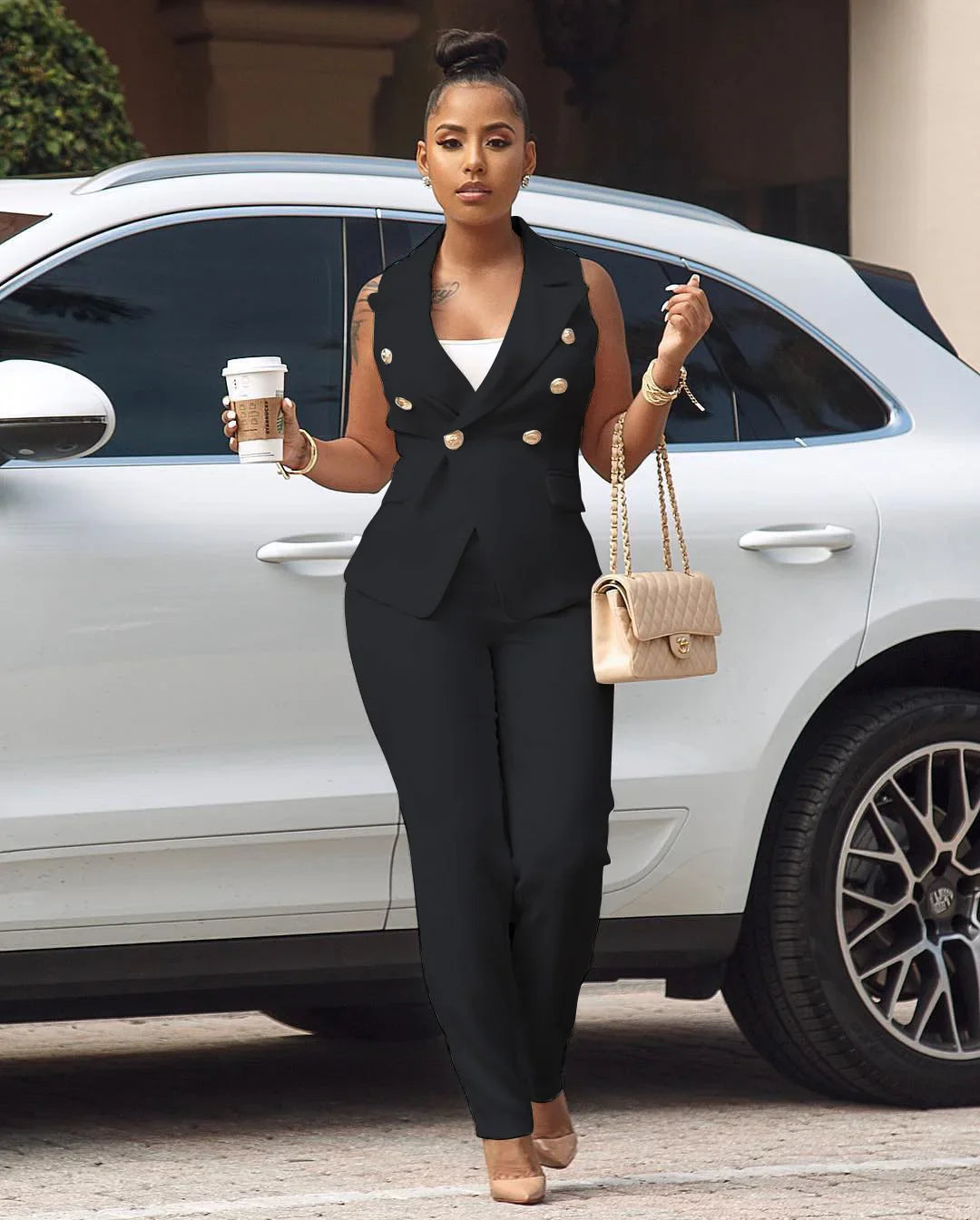 Notch Neck Long Pant Suit
