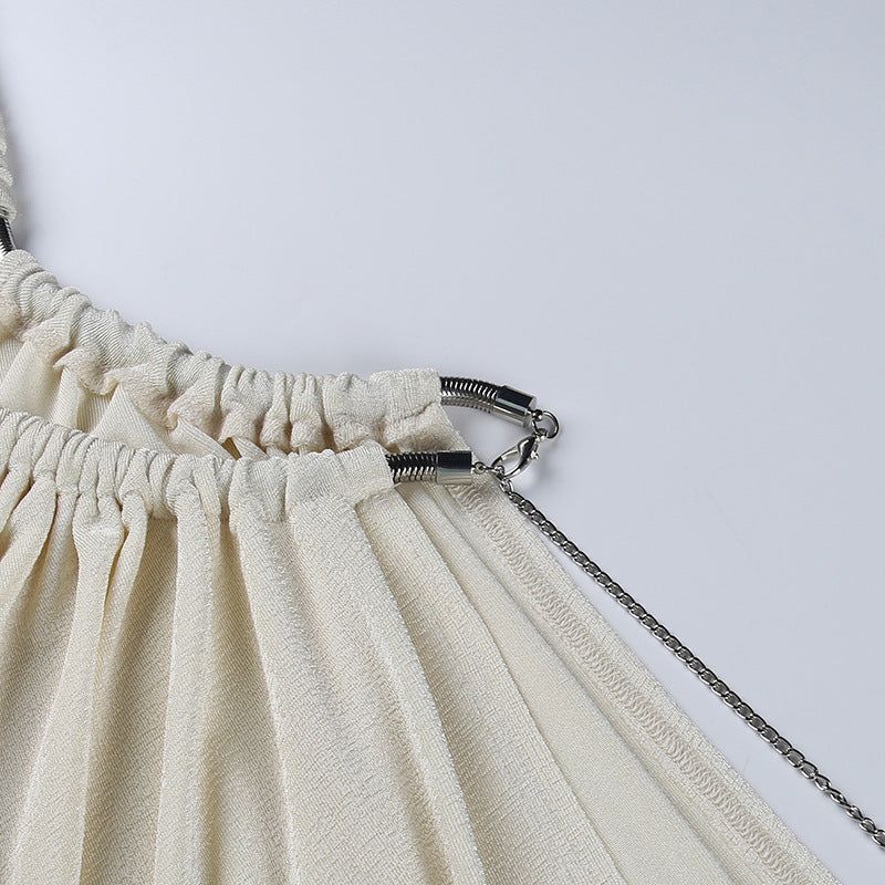 Beige One Shoulder O-Ring Cutout High Slit Maxi Dress