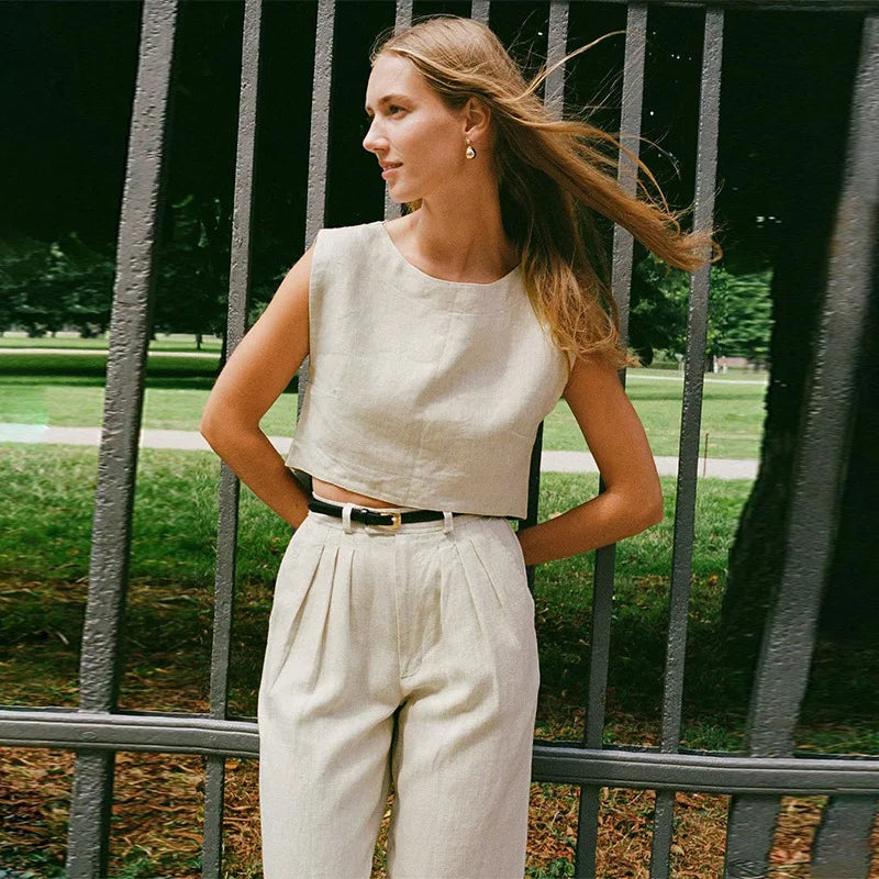 Linen Minimalist Loose Crop Top