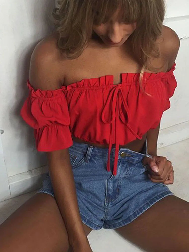 Lantern Sleeve Ruched Beach Strapless