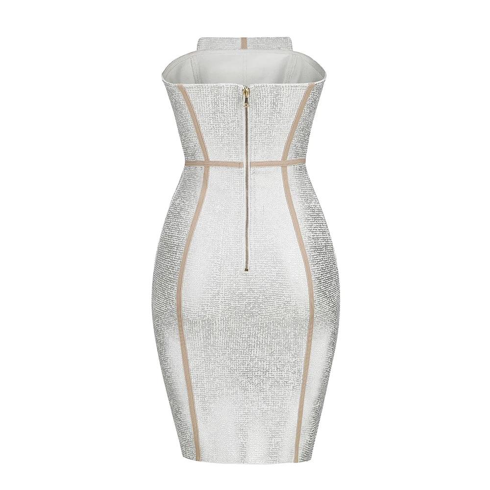 Silver Strapless Rhinestone Corset Bandage Bodycon Mini Dress 13