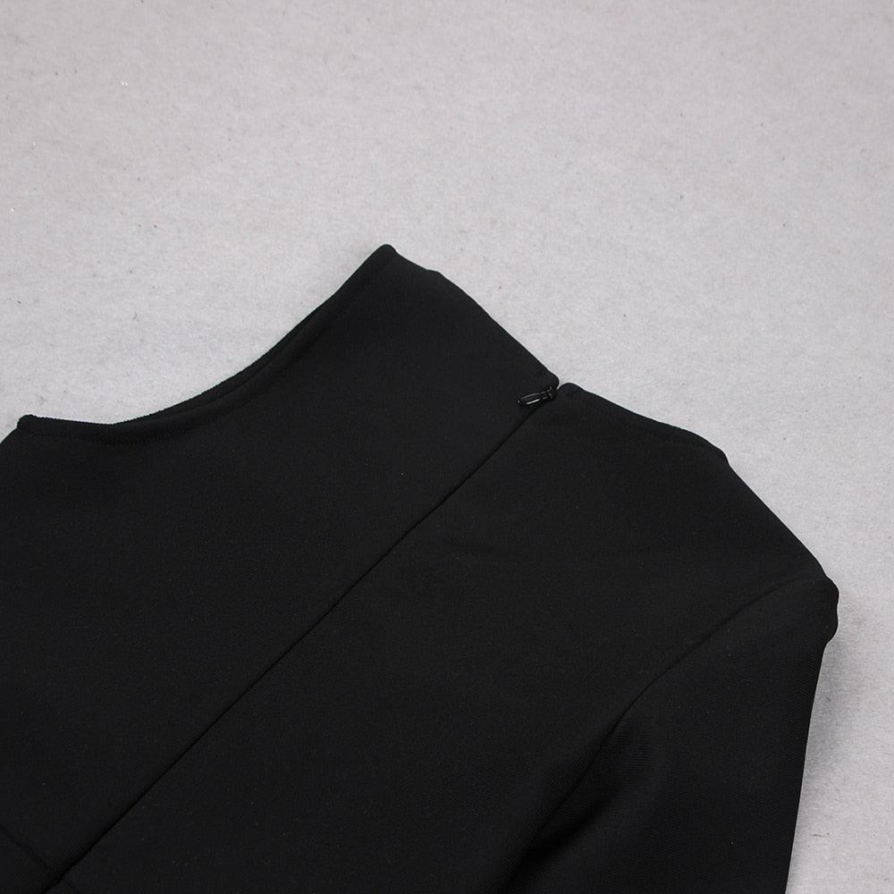 Black One Shoulder One Sleeve Rhinestone Cutout Asymmetric Bodycon Mini Dress