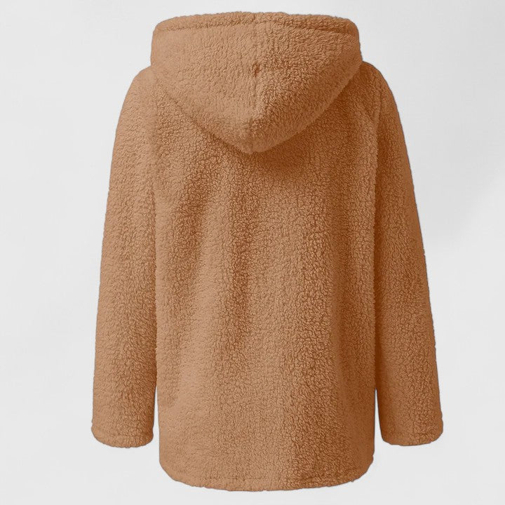 Hooded Fleece Zip Front Long Sleeve Fuzzy Jacket