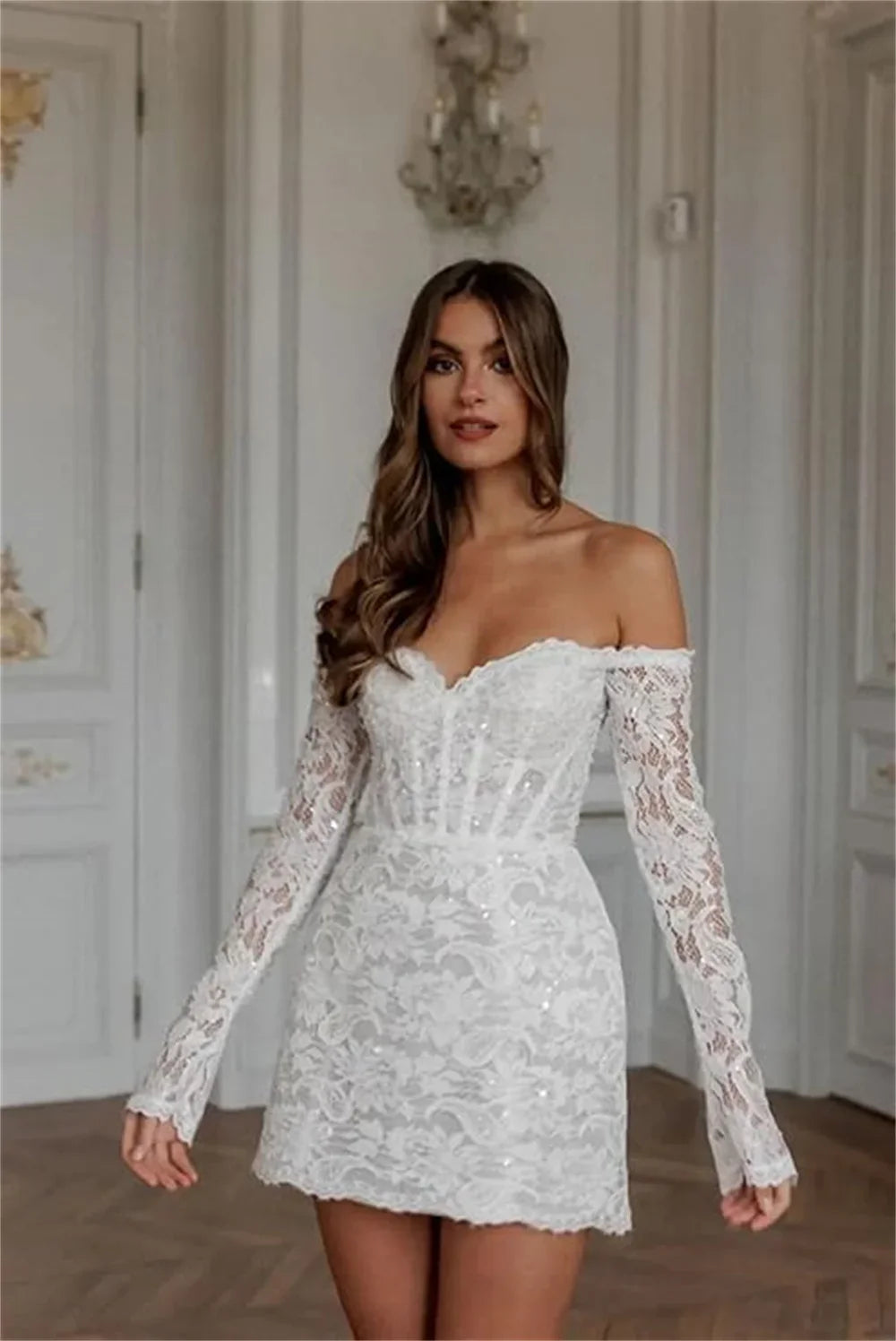 Long Sleeve Lace Embroidery Vacation Dress