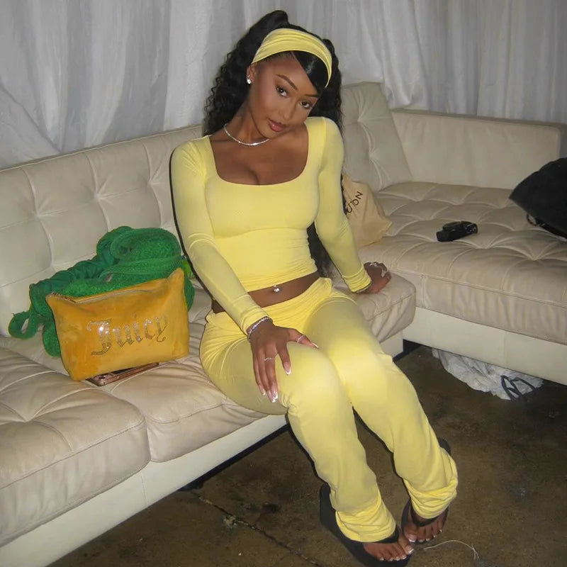 Yellow Flared Uneck Knit Set
