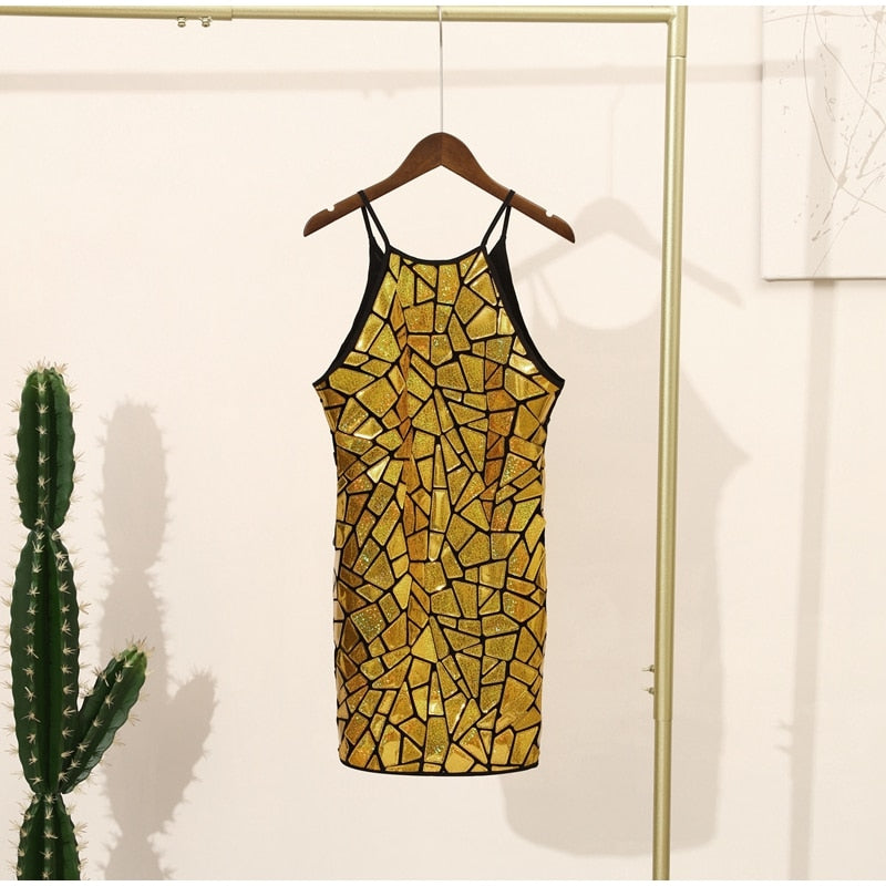 Halter Neck Mirror Sequin Embellished Bodycon Mini Dress