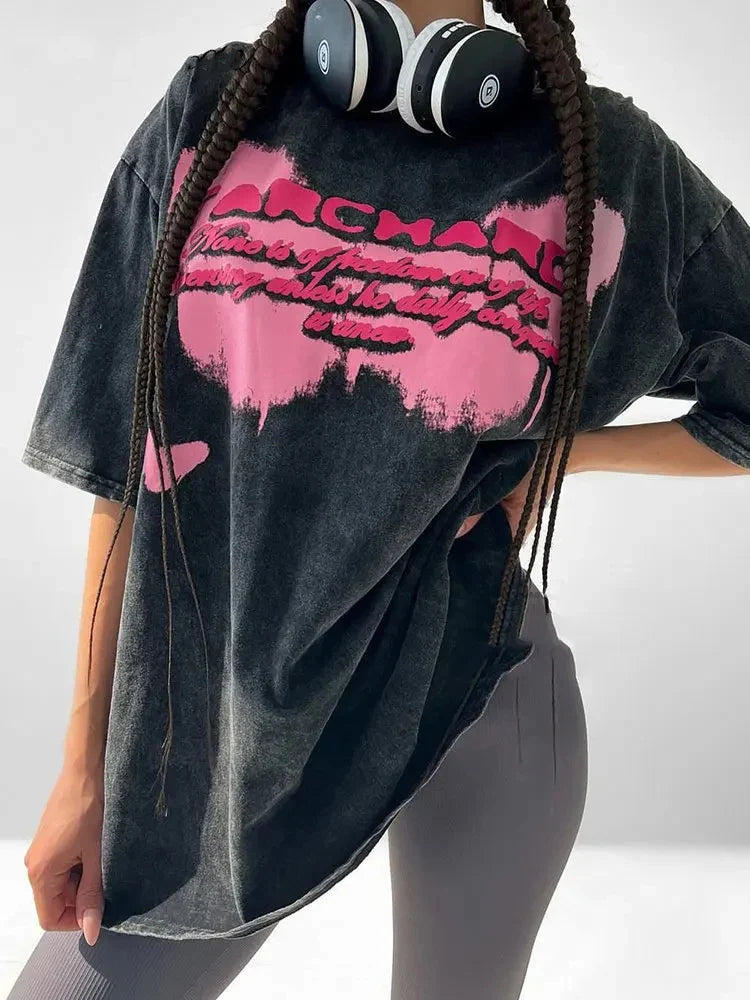 Planet Print Washed Pink Tshirt