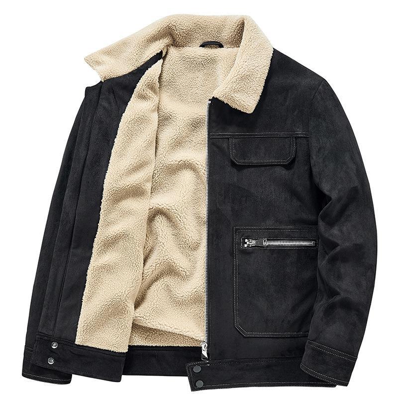 Sherpa Collar Zip Front Suede Shearling Jacket 6