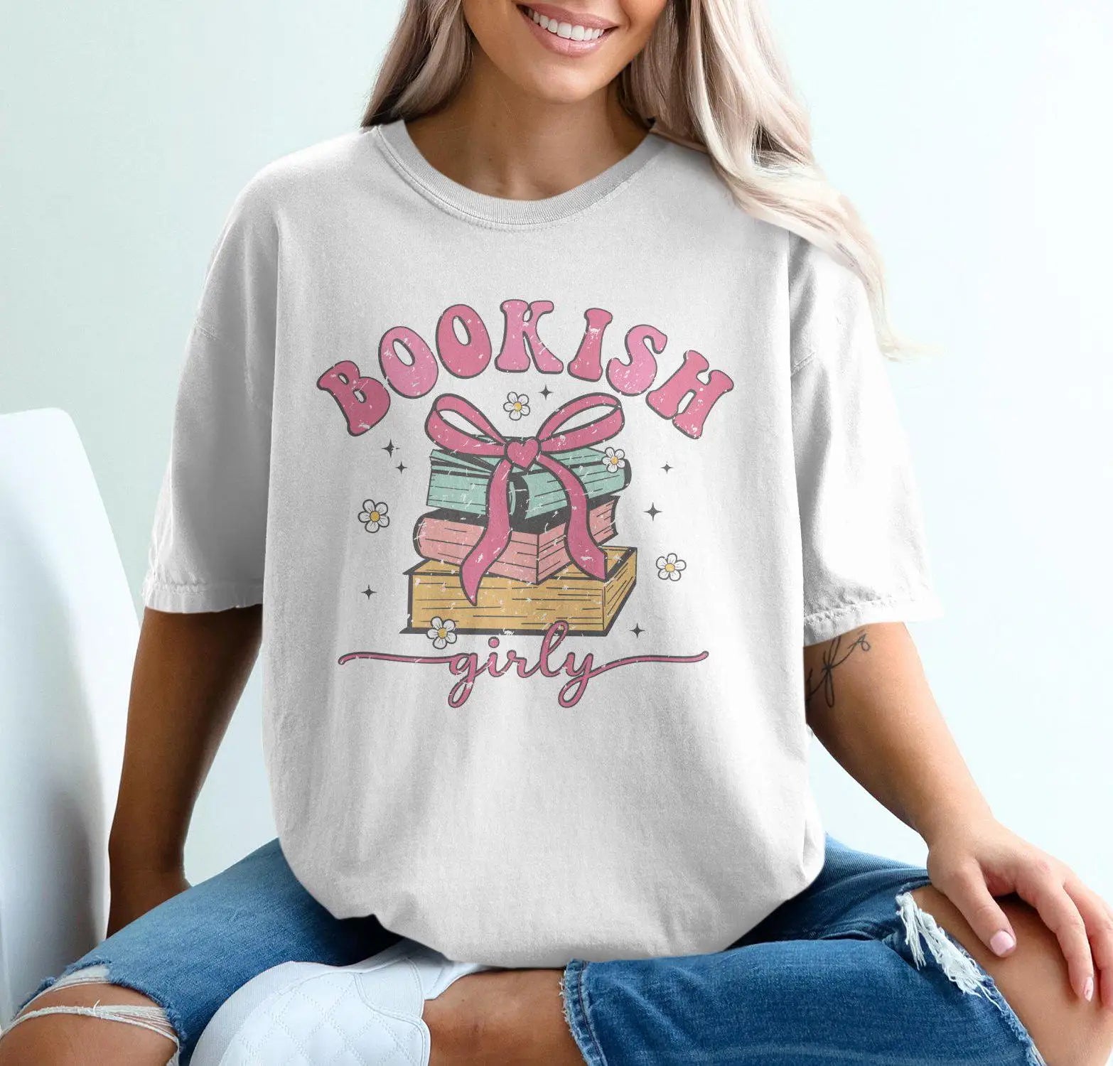 Bookish Pattern Casual White Tshirt