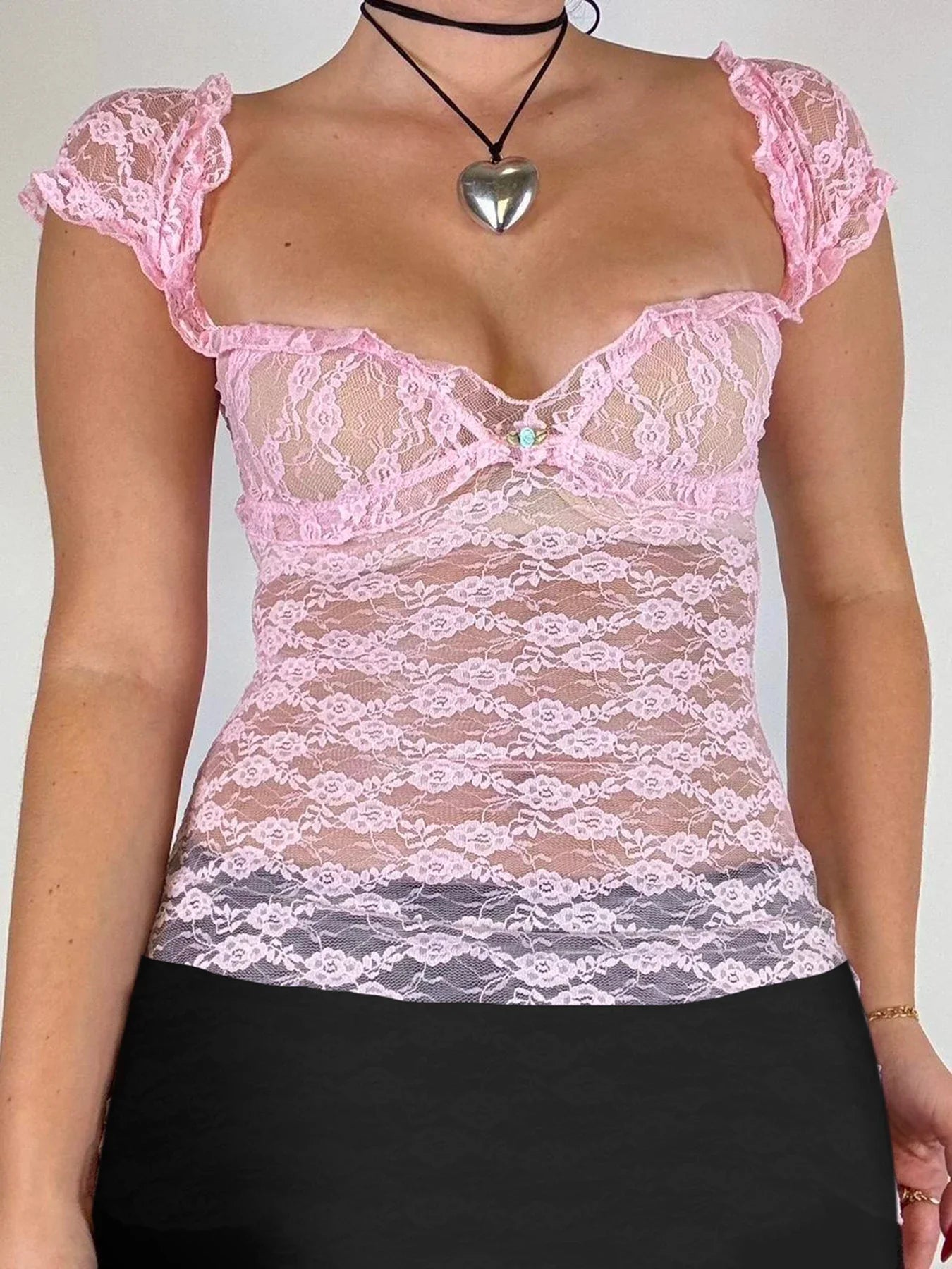 Sexy SeeThrough Square Collar Crop Top