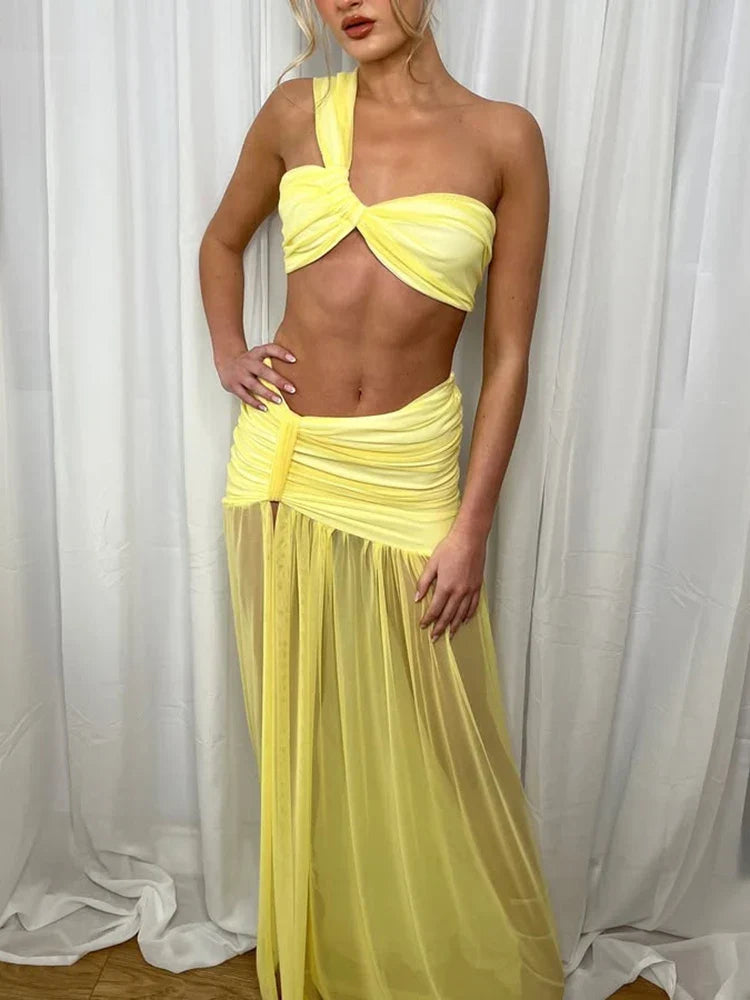 Sexy One Shoulder Maxi Knit Set