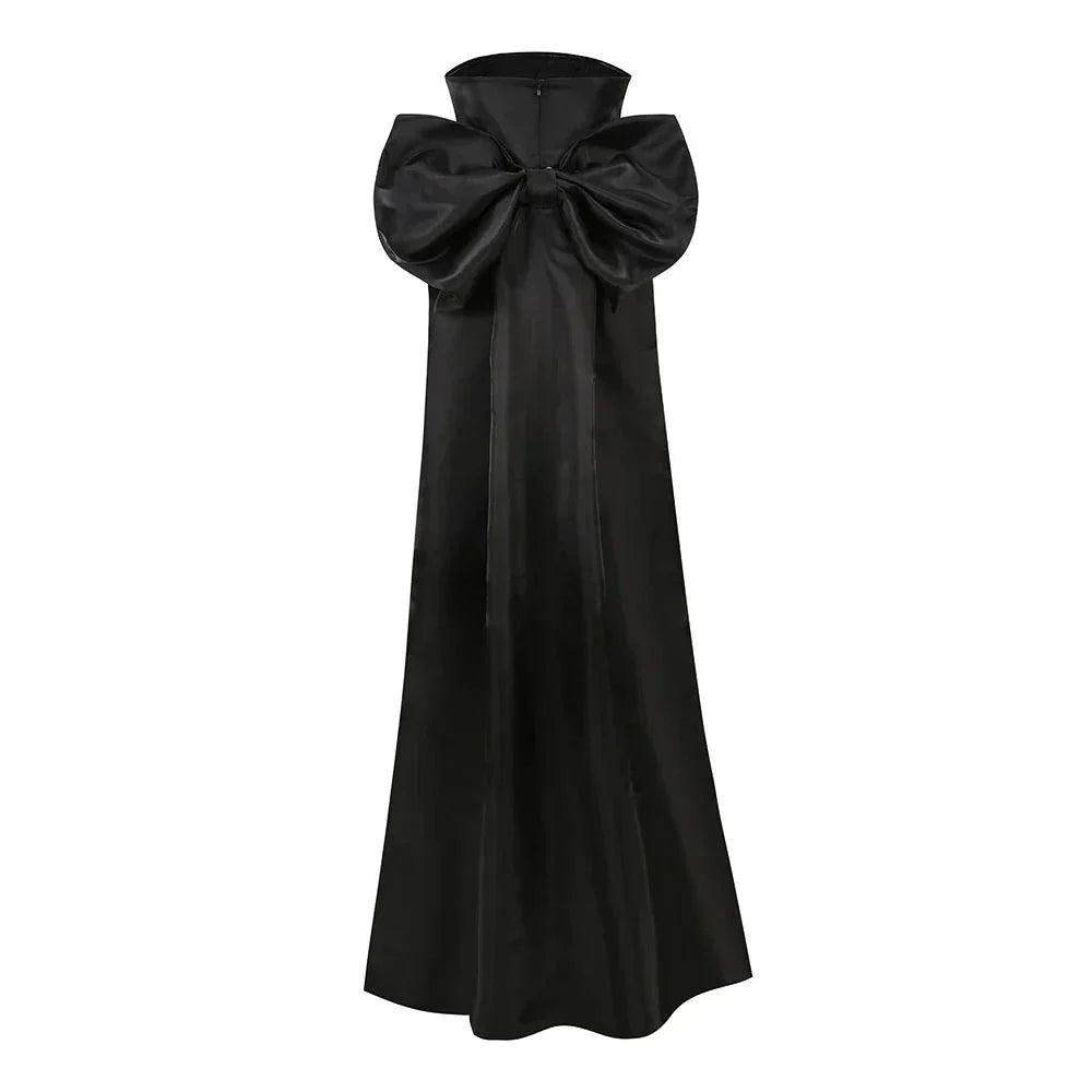 Strapless Ruched Oversized Bow Satin Bodycon Mini Dress 14