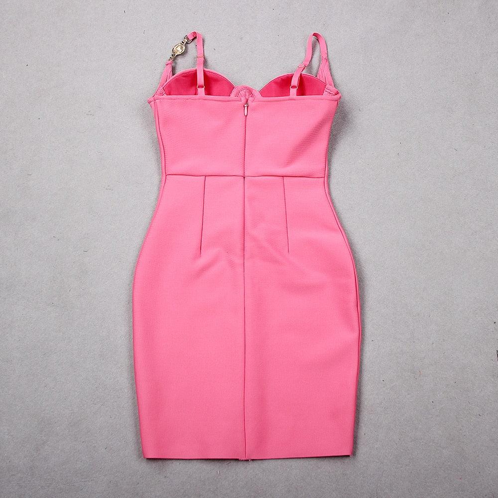 Pink Spaghetti Strap Sweetheart Mesh Corset Bodycon Mini Dress