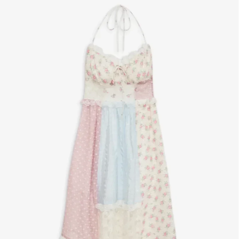 Cream Spaghetti Strap Floral Patchwork Lace Tie-Front A-Line Maxi Dress 8