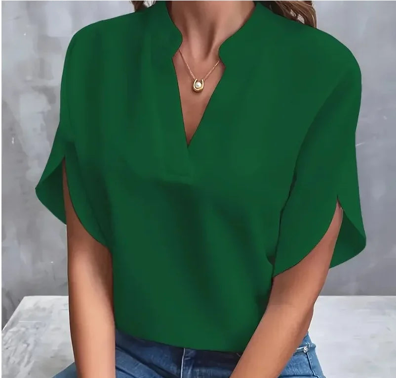 Summer Elegant Vneck Short Sleeve Blouse