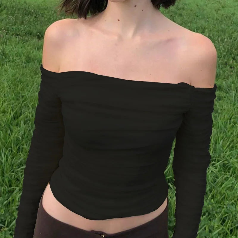 Mesh Patchwork Ruched OffShoulder Strapless