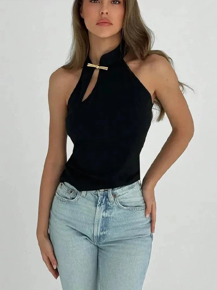 Cheongsam Buckle Hollow Crop Top