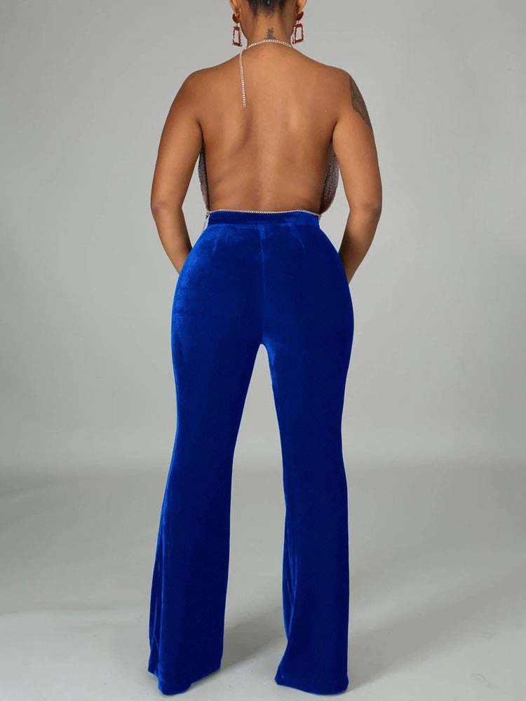 Velvet Velour Flared Bell Bottoms High Waist Pants
