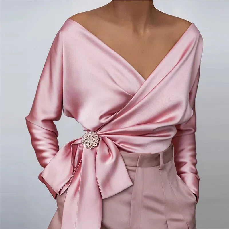 Longsleeved Slash Neck Off Shoulder Blouse