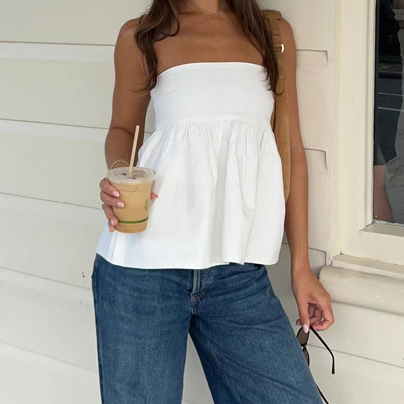 Bandeau Solid Color OffShoulder Strapless