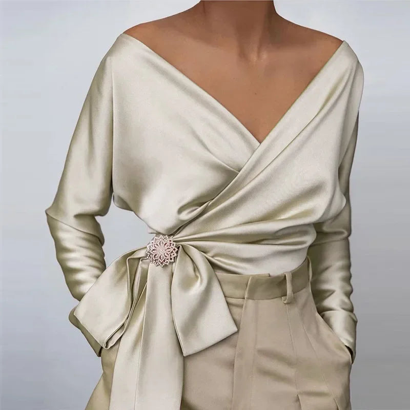 Longsleeved Slash Neck Off Shoulder Blouse
