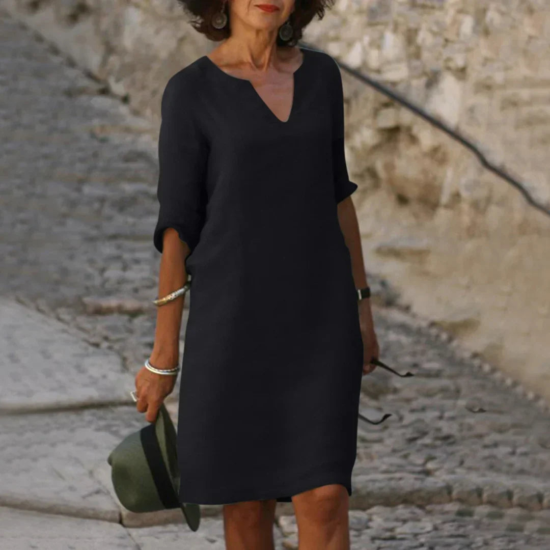 Anabel Statement Tummy Covering V Neck Dress Evening Wear Edit