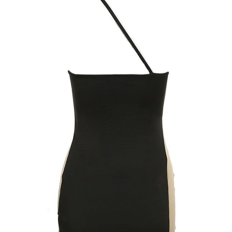 Black One Shoulder Asymmetric Mesh Cutout Illusion Bodycon Mini Dress