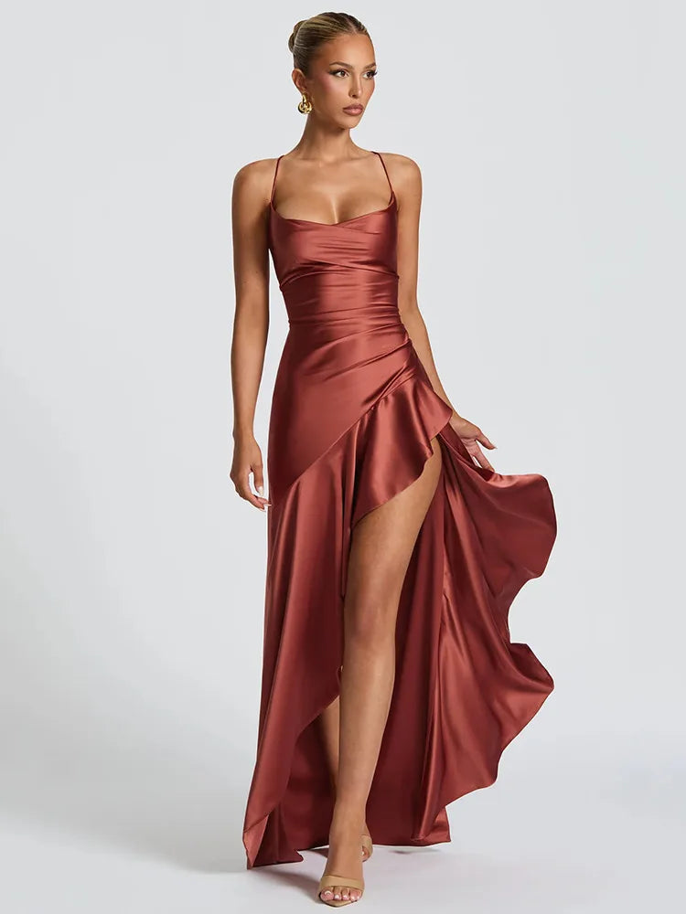 Satin Split Spaghetti Maxi Dress