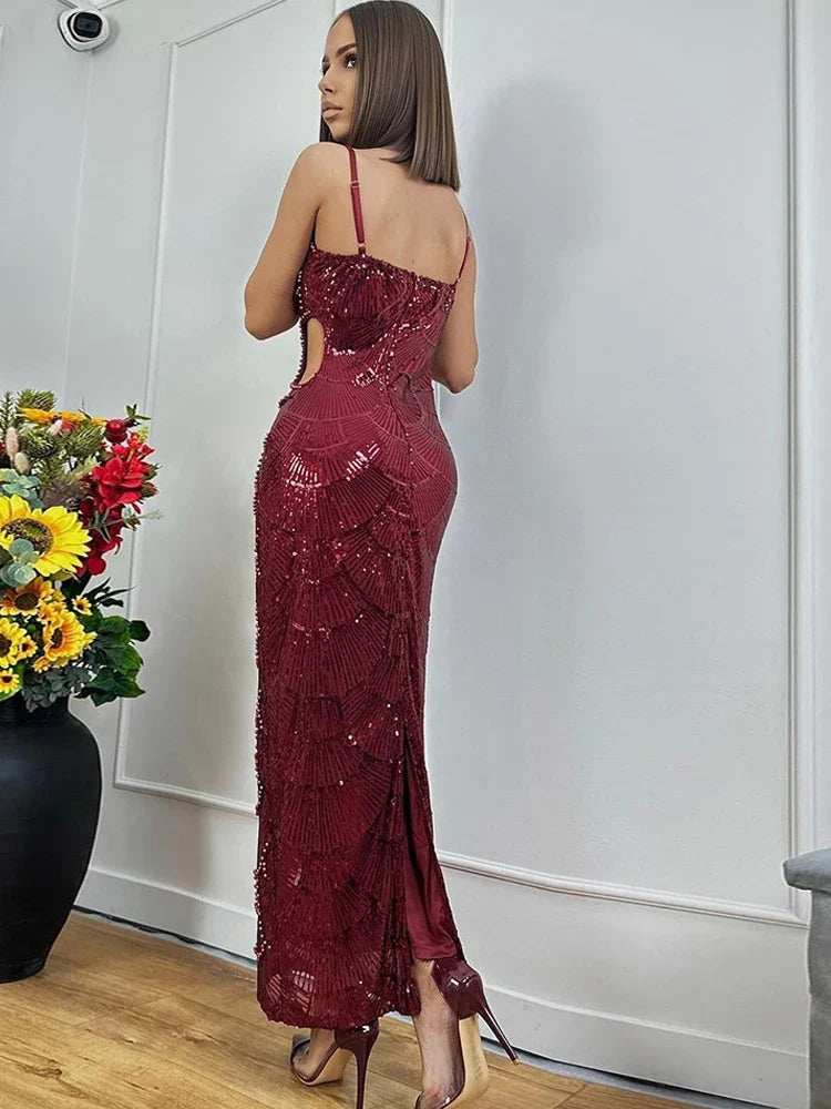 Sequins Beaded CutOut Midi Dress