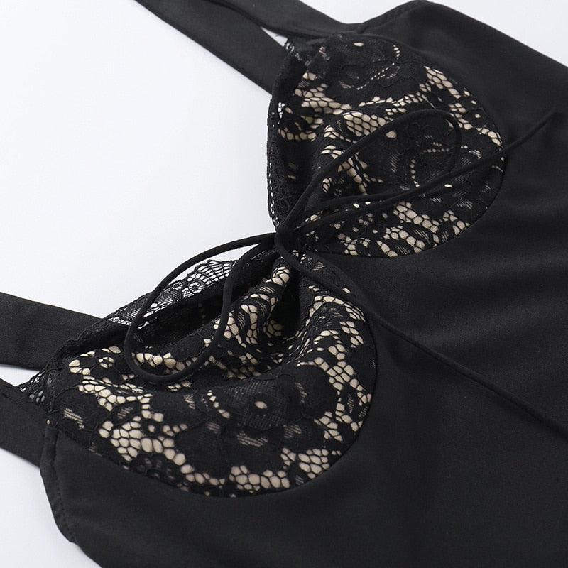 Sweetheart Neck Lace Trim Bow Satin A-Line Mini Dress