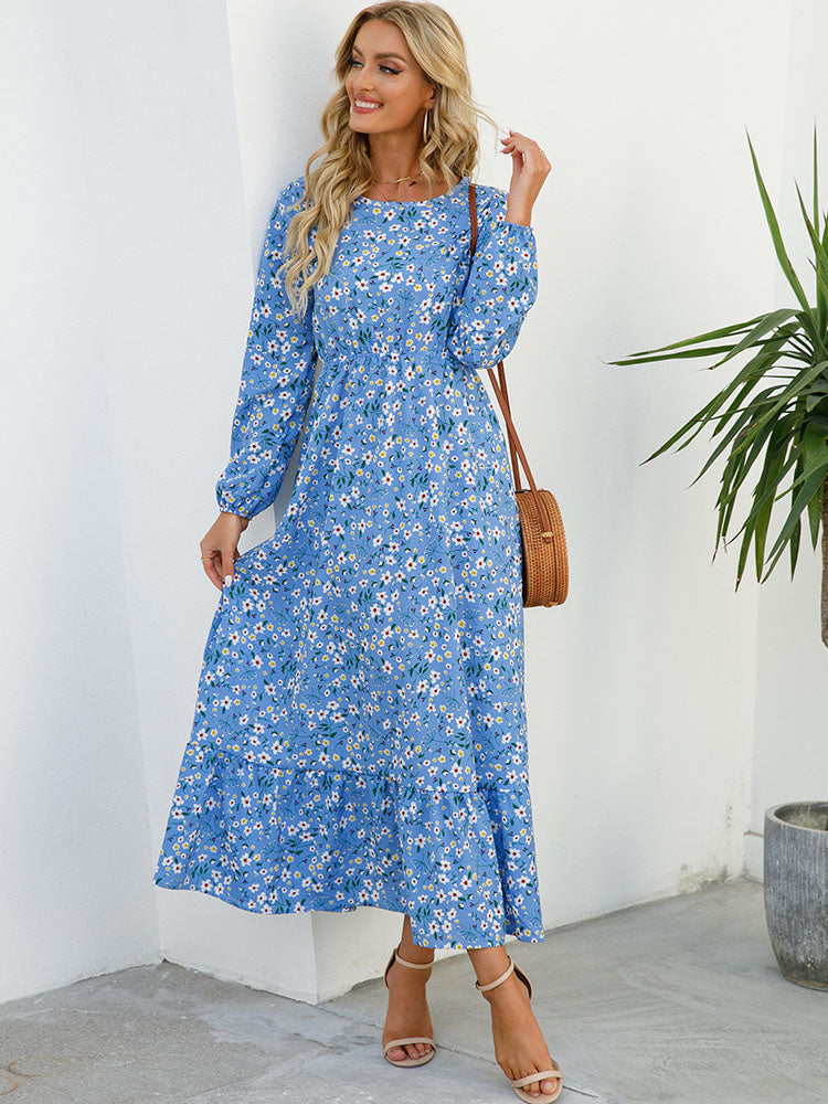 Casual Coastal Long Bohemian Flowered Dress L / White Dresses