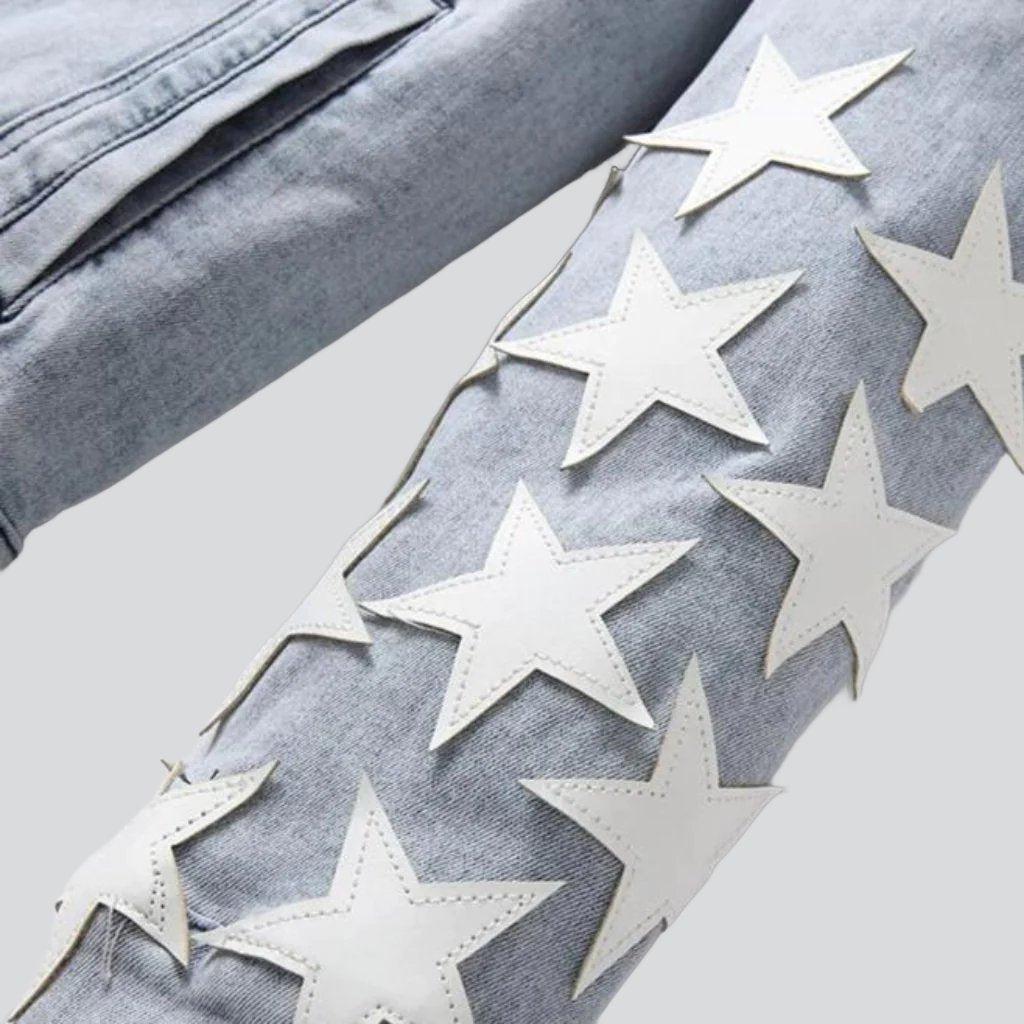 Light Blue Collared Button Front Star Patch Denim Jacket 8