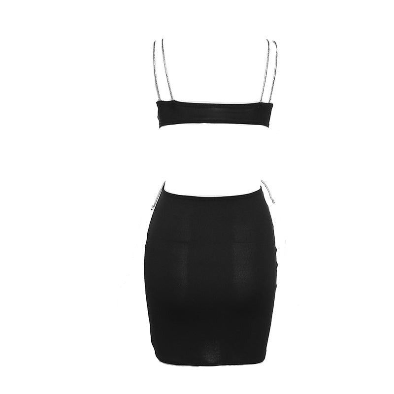 Black Rhinestone Strap Cutout Tie Bodycon Mini Dress