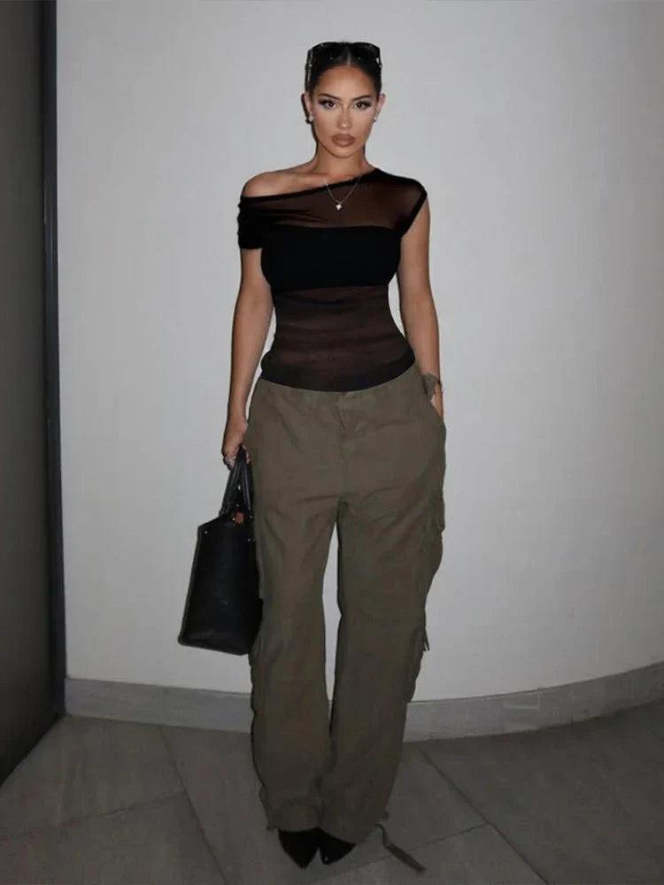 Patchwork Mesh Sheer Top