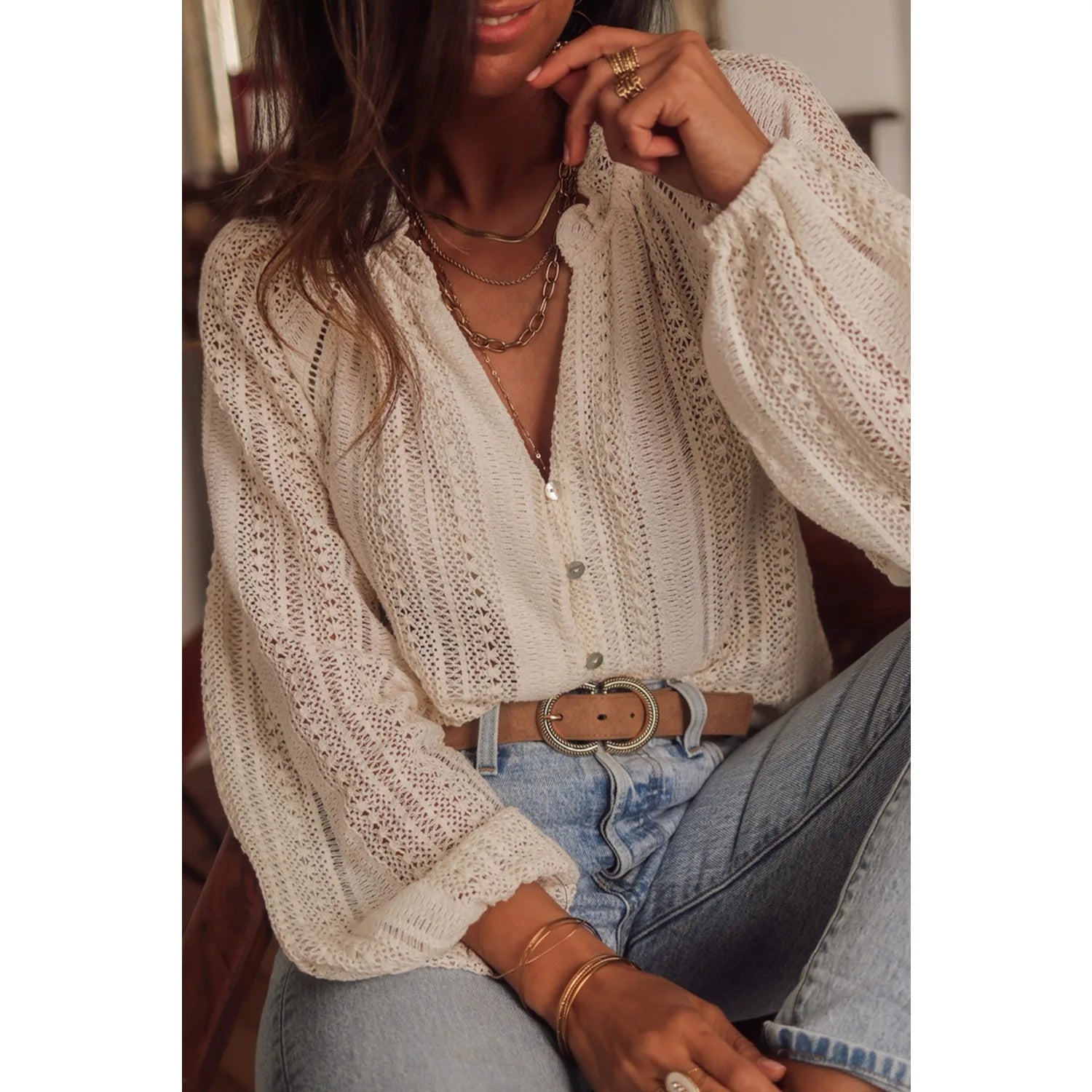 Vintage Lace Hollow Out Casual Blouse