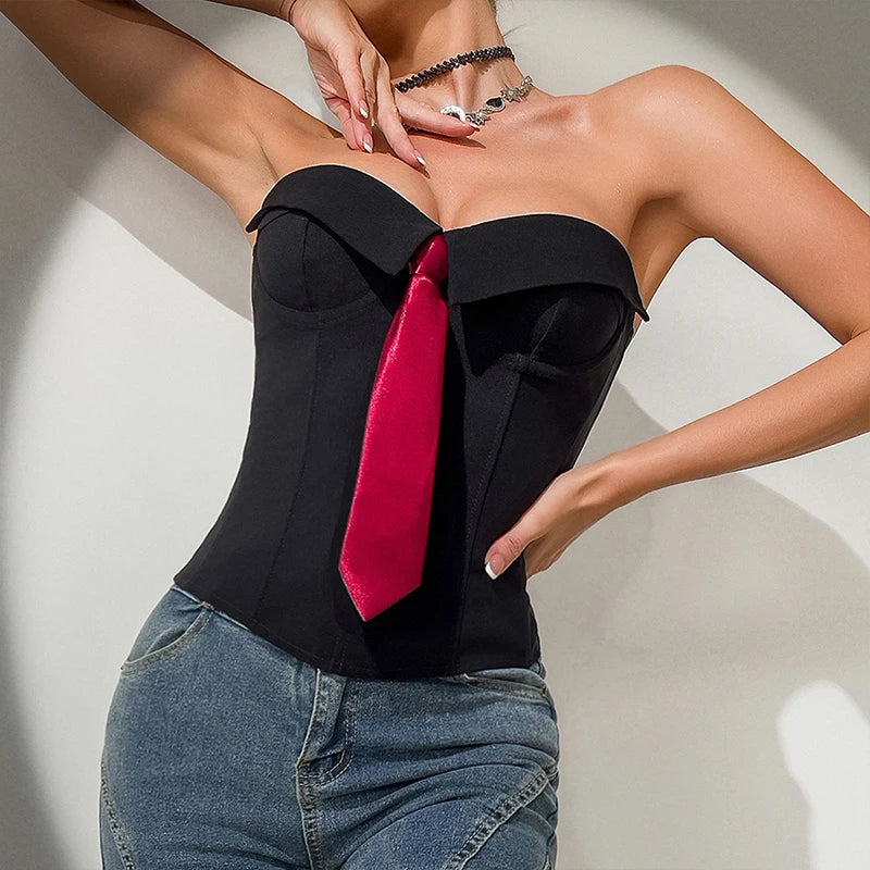 Vintage Tie Contrast Leisure Strapless